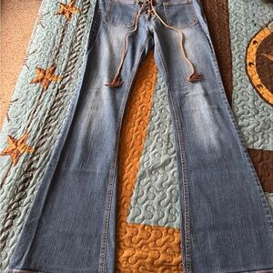 Forever 21 Light Blue Flare Jeans with Brown Accents